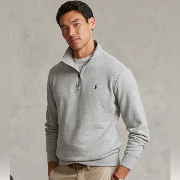 Polo Ralph Lauren Light Gray Quarter Zip Sweater 100% Cotton - Picture 2 of 9